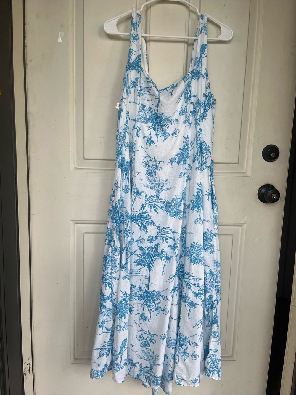 Joie White Midi Dress with Blue Tropical Print size 14